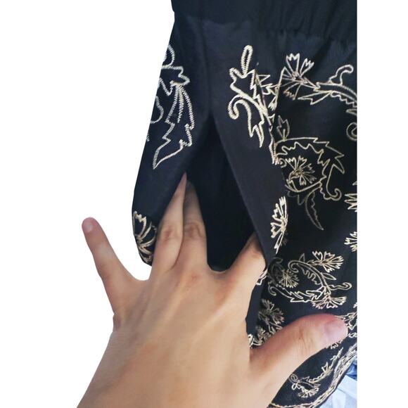 Eshakti Jersey Knit Embroidery Dupioni Dress Black Gold Floral Size 10 Old Money - Picture 10 of 12